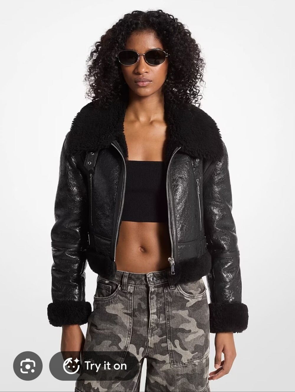 Forever 21 Black Faux Shearling Trim Biker Jacket